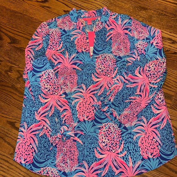 Lilly Pulitzer Sherida Top in Borealis Blue Tropic Down Low size Large NWT - Picture 5 of 11